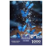 Papillons Bleus Puzzle 1000 Pièces Gouttes d'eau Puzzles Jeu D'Intelligence Décoration Murale De La Maison en Carton 100% Recyclé pour La Détente Créativité Et comme Cadeau 38x26cm/1000pcs