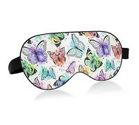 Papillons colorés à l'aquarelle sur des masques pour les yeux blancs Blocs de couverture Masque de sommeil léger Couverture d'abat-jour avec bandeau relaxant pour les yeux avec sangle de tête réglable