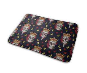 Papillons Crâne De Sucre Rose Royale Welcome Paillassons Durable Tapis De Bain Lavable en Machine Tapis De Douche pour Chambre Baignoire Cuisine 40X60Cm