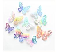 Papillons Décoratifs 3D,36 Pièces Décorations Murales en Forme de Papillon au laser,Papillons de Différentes Tailles,Autocollant de Papillon Flash,pour Chambre de fille,Travaux Manuels,Gâteau de Fête