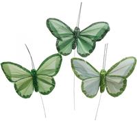 Papillons décoratifs verts avec paillettes - Papillons en plumes sur fil pour décoration de table et d'intérieur 10cm 12pc