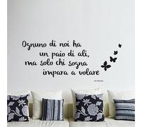 Papillons et texte - stickers muraux vinyle amovibles - pour salon, chambre à coucher, bureau, etc. - phrase stickers muraux - noir 50 * 100cm