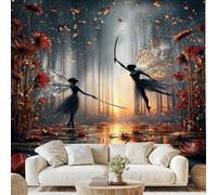 Papillons Fée Forêt Papier Peint Style Fantastique Papier Adhesif Nénuphar Autocollant Mural 300x210 cm Poster Mural pour Chambre Salon