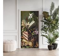 Papillons Lys Effet 3D Sticker Porte, Livres Vintage Papier Autocollant Porte Mural Décoration, Plante Fougère Stickers Muraux Amovible PVC 95x215 cm 6tYT47