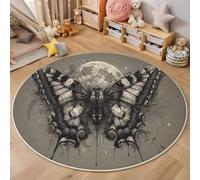Papillons Noirs Et Blancs Tapis Rond 160 Cm Flanelle Douce Tapis Circulaire Convient pour Le Salon, La Chambre, Cuisine, Bureau, Couloir l'art Gothique Antidérapant Lavable (Gris)