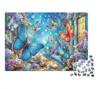 Papillons Set Puzzle 1000 Pièces pour Adolescents, Papier Recyclé,Papillon Bleu Garden Décoration Intérieure, Art Mural, Cadeau Couples, Activité Indoor 38x26cm/1000pcs