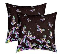 Papillons Taies d'oreiller 60x60cm Enfants Papillons Imprimer Lot De 2 Housses de Coussin Fille Belle Papillons Taie Oreiller Fluorescent Style Cercle Violette Housse Coussin