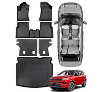 Papimats Lot de 6 Tapis de Sol pour Jeep Compass 2024, 2023, 2022, 2021, 2020, 2019, 2018, 2017, avec Tapis de Dossier, doublures de Coffre Toutes Saisons, Accessoires pour Jeep Compass 2017-2024
