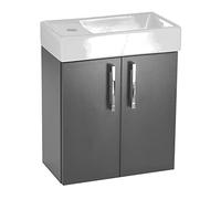 paplinskimoebel Meuble Lave-Mains sur Pieds Blanc avec lavabo céramique 40 x 22 cm Gauche/Droite (Blanc) (Graphite)
