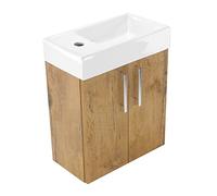 paplinskimoebel Meuble Lave-Mains sur Pieds Blanc avec lavabo céramique 40 x 22 cm Gauche/Droite (Blanc) (Chêne Lancelot)
