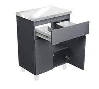 paplinskimoebel Meuble Salle de Bain Ariza Top avec Plan Bois pour Vasque à Poser | Tiroir avec Emplacement Syphon | Suspendu ou sur Pieds |Gris Mat - 60 cm