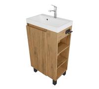 paplinskimoebel - Vasque avec Meuble sous Lavabo SEVA, 46 cm de Largeur, Meuble Lavabo sur Pied ou Suspendu, Ensemble de Meubles de Salle de Bain, avec Porte-Papier Toilette - Chêne Lancelot