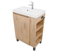 paplinskimoebel - Vasque avec Meuble sous Lavabo SEVA, 57 cm de Largeur, Meuble Lavabo sur Pied ou Suspendu, Ensemble de Meubles de Salle de Bain, avec Porte-Papier Toilette - Chêne Lancelot