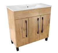 Paplinskimoebel Vittoria - Ensemble Meuble de Salle de Bain Encastrable en Céramique - Aspect Chêne Mat - Corps en Bois - 80 x 38,8 x 80,4 cm