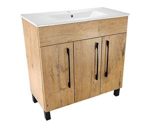 Paplinskimoebel Vittoria - Ensemble Meuble de Salle de Bain Encastrable en Céramique - Aspect Chêne Mat - Corps en Bois - 80 x 38,8 x 80,4 cm