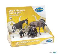 Papo - 80000 - Figurine - Animaux - Animaux Sauvages 1 - Boîte Présentoir - Okapi / Chimpanzé / Bébé Chimpanzé / Gnou