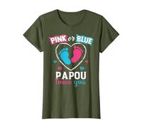 Papou Rose ou Bleu Loves You Baby Gender Reveal Papou T-Shirt, Femme, Olive, XXL