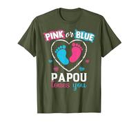 Papou Rose ou Bleu Loves You Baby Gender Reveal Papou T-Shirt, Homme, Olive, M