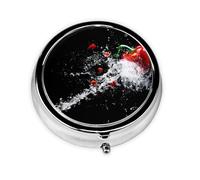 Paprika éclaboussures d'eau. Cette petite boîte à pilules ronde à trois compartiments est parfaite pour stocker des médicaments quotidiens, des vitamines et en déplacement.