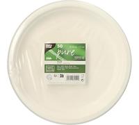 PAPSTAR 50 assiettes en canne à sucre pure non divisée Ø 26 cm · 2 cm Blanc
