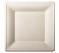 PAPSTAR 82451 Lot de 50 Assiettes carrées en Canne à Sucre Blanc 26 x 26 cm