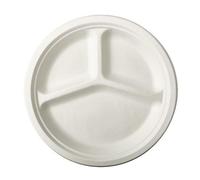 PAPSTAR Assiette en canne à sucre "pure" ronde 260 mm 3 compartiments