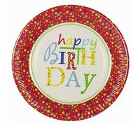 PAPSTAR Assiette en carton "Happy Birthday" ronde 230 mm