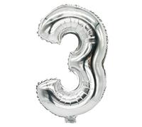 PAPSTAR Ballon en plastique "Chiffres" 350 x 200 mm Chiffre : 3 argenté