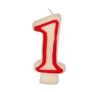 Papstar bougie numéro un blanche avec bord rouge en cire 7.3 cm de haut
