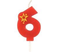 PAPSTAR Bougie numérotée, mini 6,8 cm rouge "6" | Blister (1 pièce)