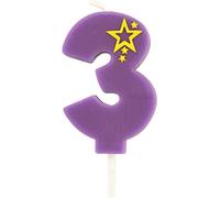 PAPSTAR Bougie numérotée, mini 6,8 cm violet "3" | Blister (1 pièce)