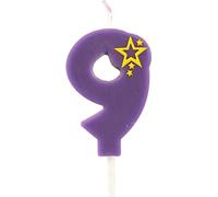 PAPSTAR Bougie numérotée, mini 6,8 cm violet "9" | Blister (1 pièce)