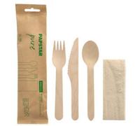 PAPSTAR Kit de couverts 'pure', en bois de bouleau, 4 pièces