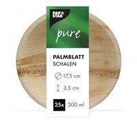 PAPSTAR Lot de 25 bols en feuille de palmier - Rond - 300 ml - Diamètre : 17,5 cm - 3,5 cm