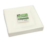 PAPSTAR Lot de 50 assiettes carrées en canne à sucre « Pure » - 26 x 26 cm - Blanches