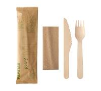 PAPSTAR Ménagère bois Pure 500 pièces : couteau, fourchette, serviette dans un sac en papier