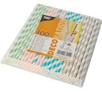 Papstar pailles en papier couleurs assorties Stripes 20 cm 100 pièces