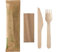 PAPSTAR Set de couverts "pure" en bois de bouleau 3 pièces 50 pièces