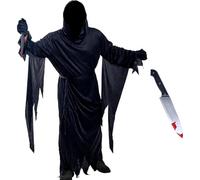 PAPU Ensemble 5 Déguisement Scream Masque Ghostface Adulte:Deguisement Halloween Hommes Effrayant Scream Movie avec Masque Horreur (Texture éponge 3d) et Couteau Ensanglanté,Costume Screams Horreur