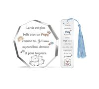 Papy Cadeaux pour les Hommes Plaque acrylique Marque-page 2 Pièces Ensemble Cadeau d’Anniversaire Grand-père Personnalisé Coeur Souvenir de Noël Papi Action de Grâce de la Petit-fils Petite-fille