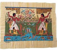 Papyrus égyptien authentique (33 x 43 cm) - Scène de chasse et de pêche au tombeau de Najt (TT52) - Peint à la main en Égypte avec certificat d'authenticité