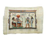 Papyrus égyptien original, peinture artisanale à la main, scène rituelle avec Horus et Néfertari, art traditionnel de l'Égypte ancienne, 22 x 33 cm
