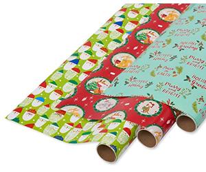 Papyrus Papier Cadeau de Noël 3-Roll Trio Traditionnel de Vacances.