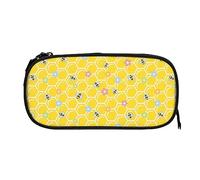 PAQGSREM Trousse à crayons jaune nid d'abeille et fleur - Grande capacité - Avec fermeture éclair - Trousse de rangement pour cosmétiques et maquillage, Comme indiqué sur la photo, Taille unique,