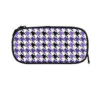 PAQGSREM Trousse à crayons motif pied-de-poule violet et noir - Grande capacité - Trousse à crayons - Fermeture éclair - Sac de rangement pour cosmétiques et maquillage, Comme indiqué sur la photo,