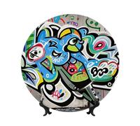 PAQOLSMCKR Assiette décorative en porcelaine anglaise - Assiettes à dîner en céramique - Dessin graffiti - Assiettes décoratives en céramique - Ornement artistique - Assiette en porcelaine pour salon