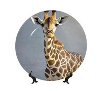 PAQOLSMCKR Assiette décorative en porcelaine anglaise - Assiettes à dîner en céramique - Motif girafe mignonne - Support en céramique - Ornement artistique - Assiette en porcelaine pour salon, cuisine