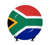 PAQOLSMCKR Assiette décorative en porcelaine anglaise Drapeau de l'Afrique du Sud Assiettes à dîner en céramique Drapeau de l'Afrique du Sud Assiettes décoratives Support en céramique Ornement Art