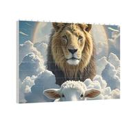 PAQOLSMCKR Casse-tête de briques de construction carré agneau avec un lion nuages de blocs de construction puzzle de bloc photo personnalisé pour adultes décoration d'intérieur cadeau