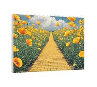 PAQOLSMCKR Casse-tête de briques de construction carré champ de coquelicots jaunes blocs de construction puzzle de blocs photo personnalisés pour adultes décoration d'intérieur cadeau